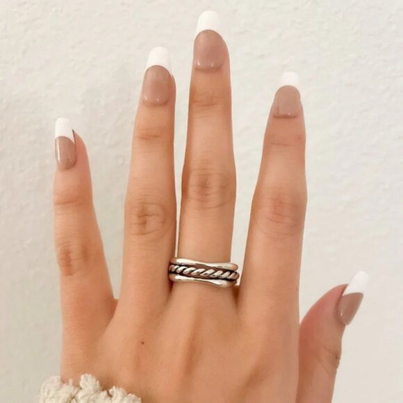 925 Sterling Silver Minimalist Ring Band Modern Geometric Ring Band - Picture 3 of 9